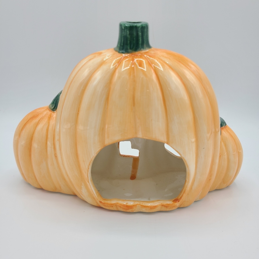 Vintage Ceramic Halloween Jack-o-Lantern Pumpkins Candle Holder Tealight Taiwan - Picture 6 of 9
